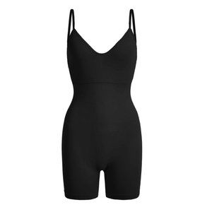 Black Solid Adjustable Strap Shapewear Romper, size S